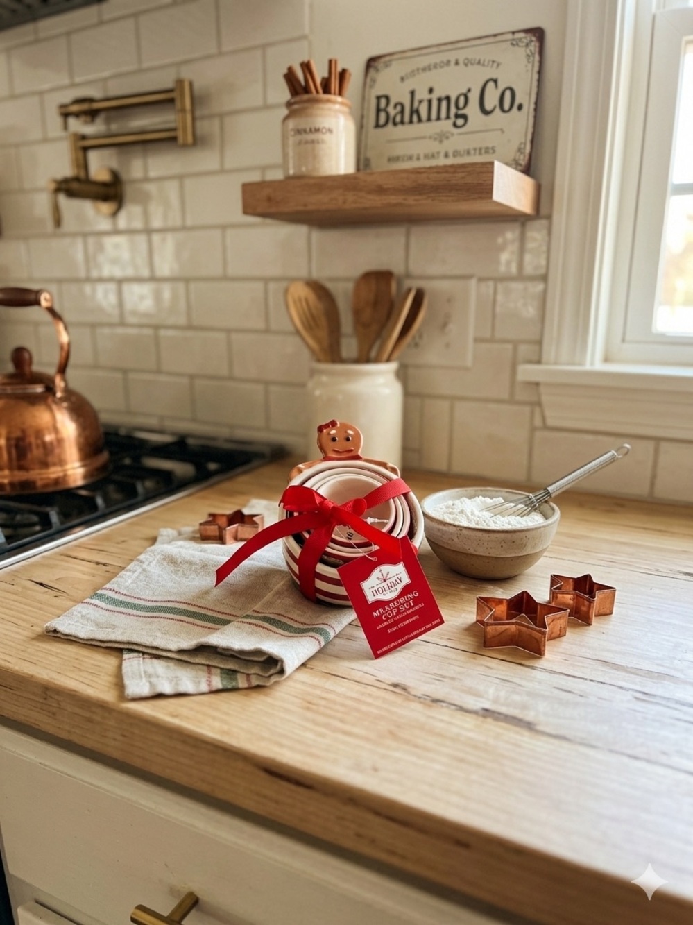 Holiday Time Gingerbread 4-Piece Stoneware Measuring Cup Set Kitchenware New